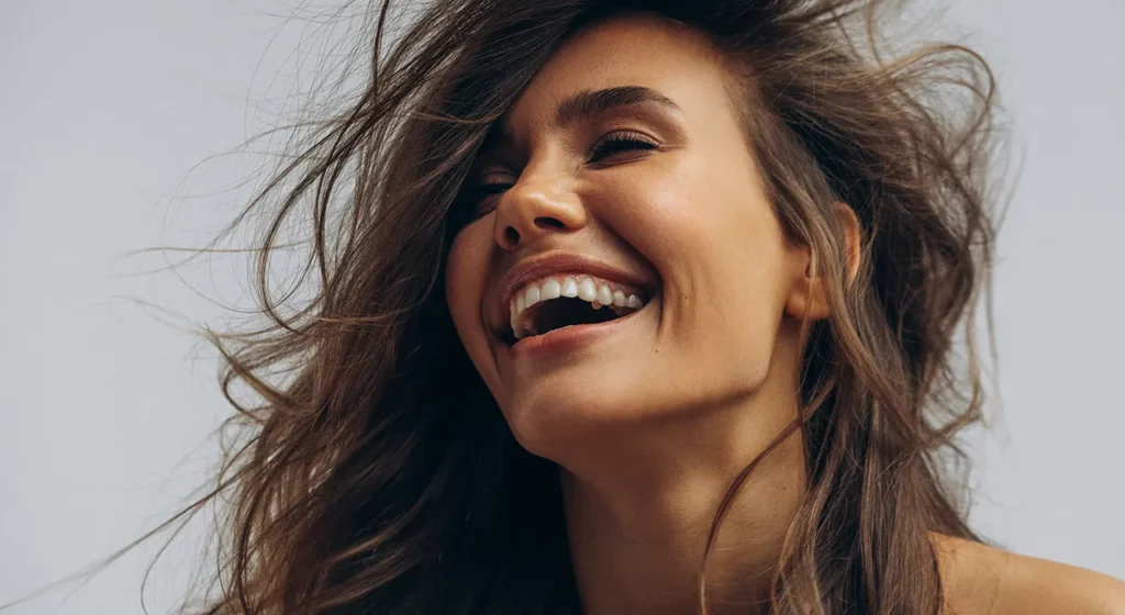 Woman with Beautiful Smile from Cosmetic Dentistry Smile Makeover